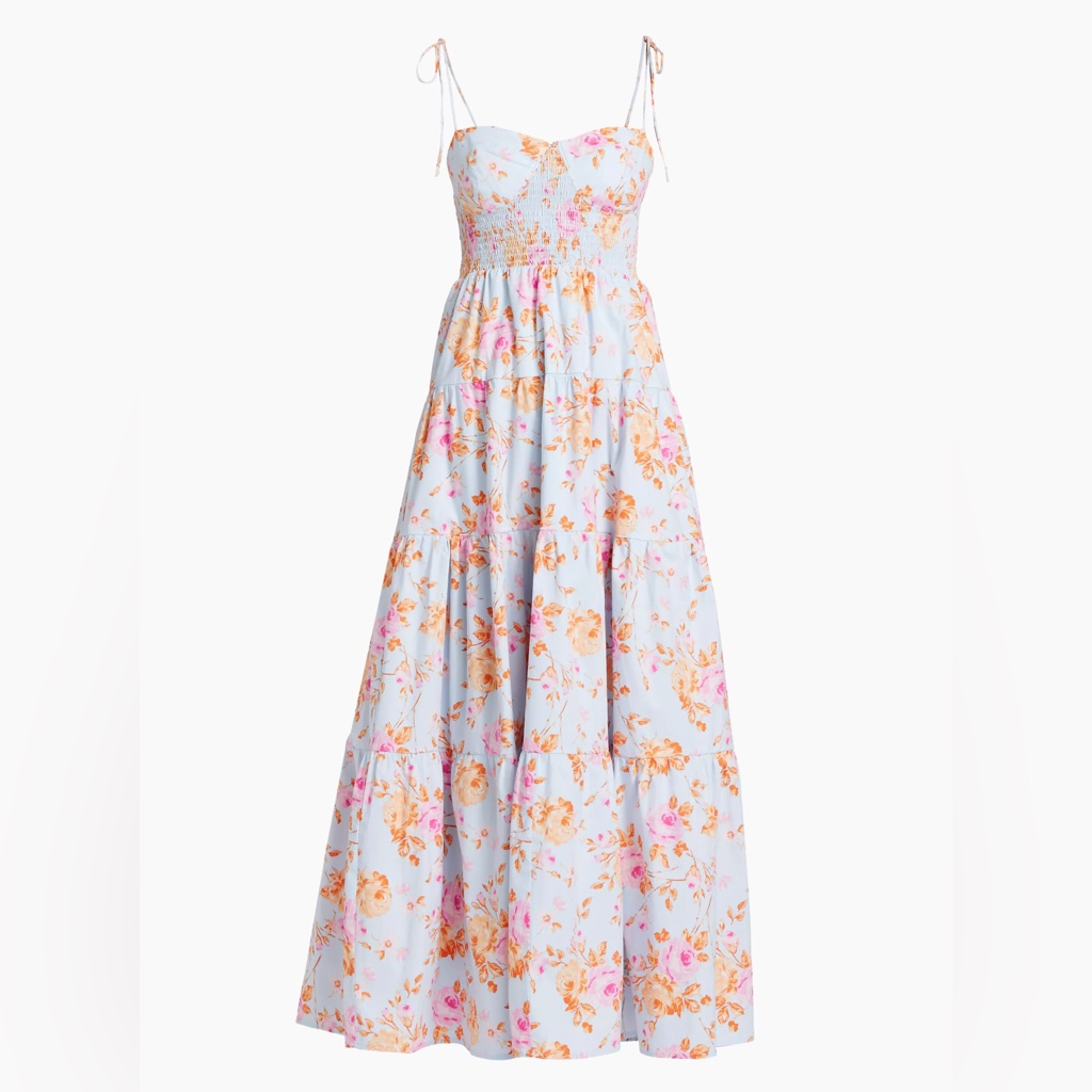 Wayf Light Blue Floral Maxi Dress With Pink & Peach Blooms